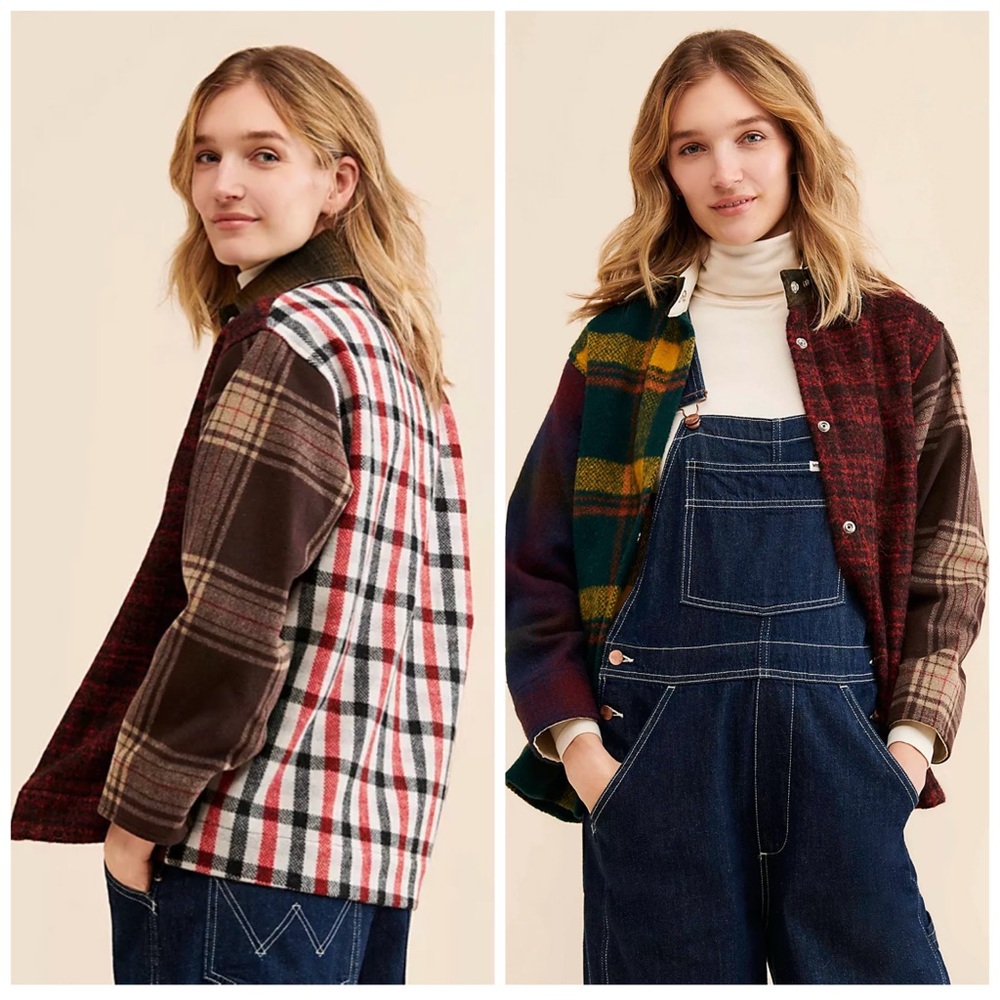 Carleen Admore Plaid Wool Jacket Patchwork XL Shacket‎
